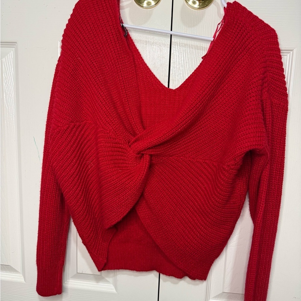 Cherry Red Reversible Knotted Off the Shoulder‎ Women's Knit Sweater Size M